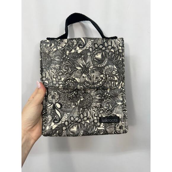 Sakroots Black and White Insulated Top Handle Floral Line Drawing Lunch Bag - Picture 1 of 8